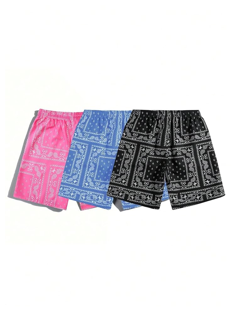 SOLY HUX Men's Paisley Bandana Shorts 3 Packs Summer Casual